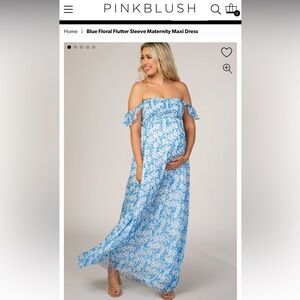 Pink Blush Blue Floral Flutter Sleeve Maternity Maxi Dress Size Medium